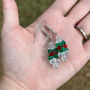 Festive Green and Red Beaded Earrings
